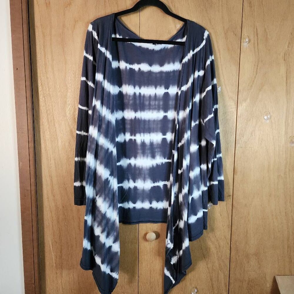 Allen Allen Gray and White Tie Dyed Waterfall Front Knit Kimono Size 1X
